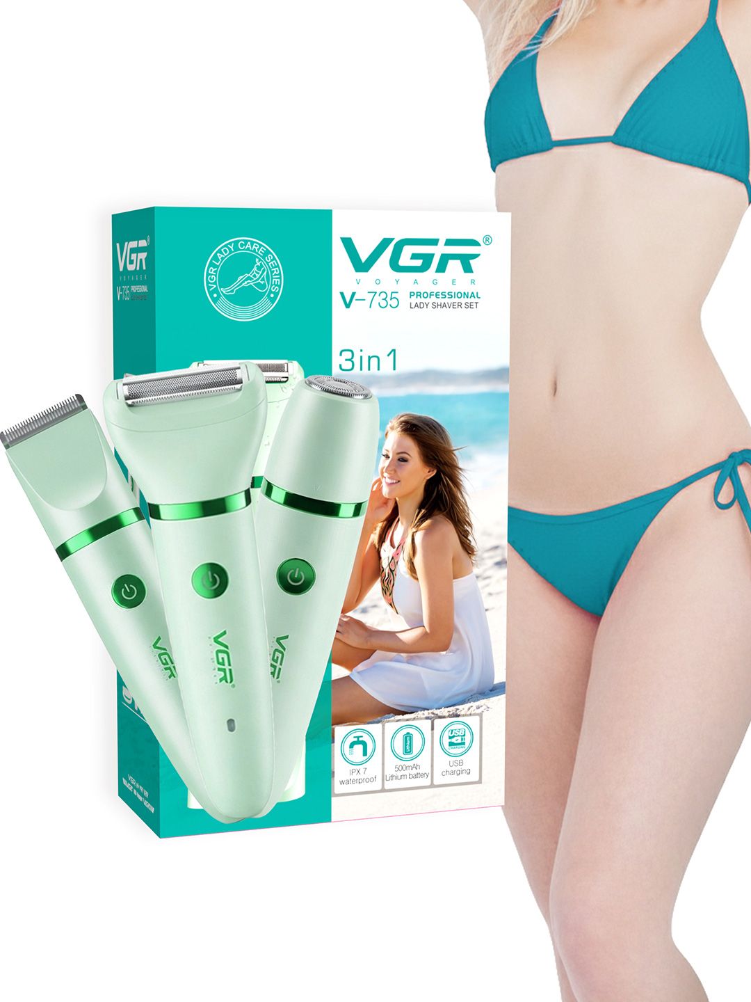 VGR 3-in-1 Full Body Female Grooming Trimmer Set for Face-Body-Bikini & Waterproof - V-735-picture-41