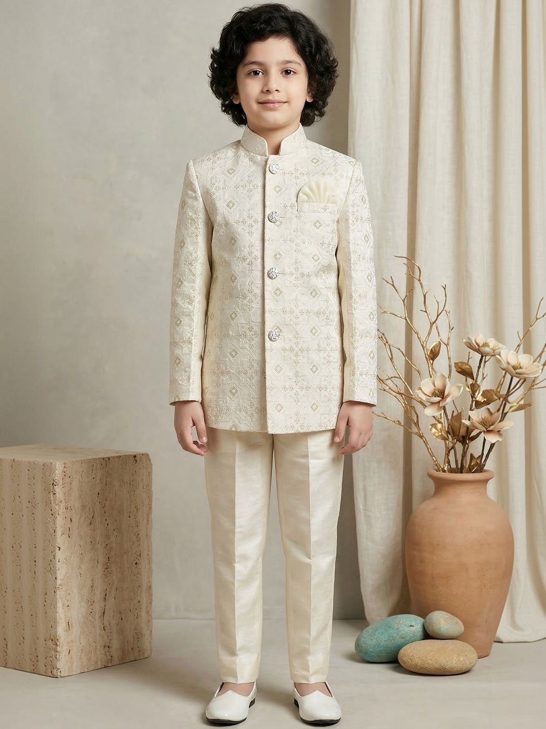 ahhaaaa Boys Embroidered Mandarin Collar Sherwani-picture-22