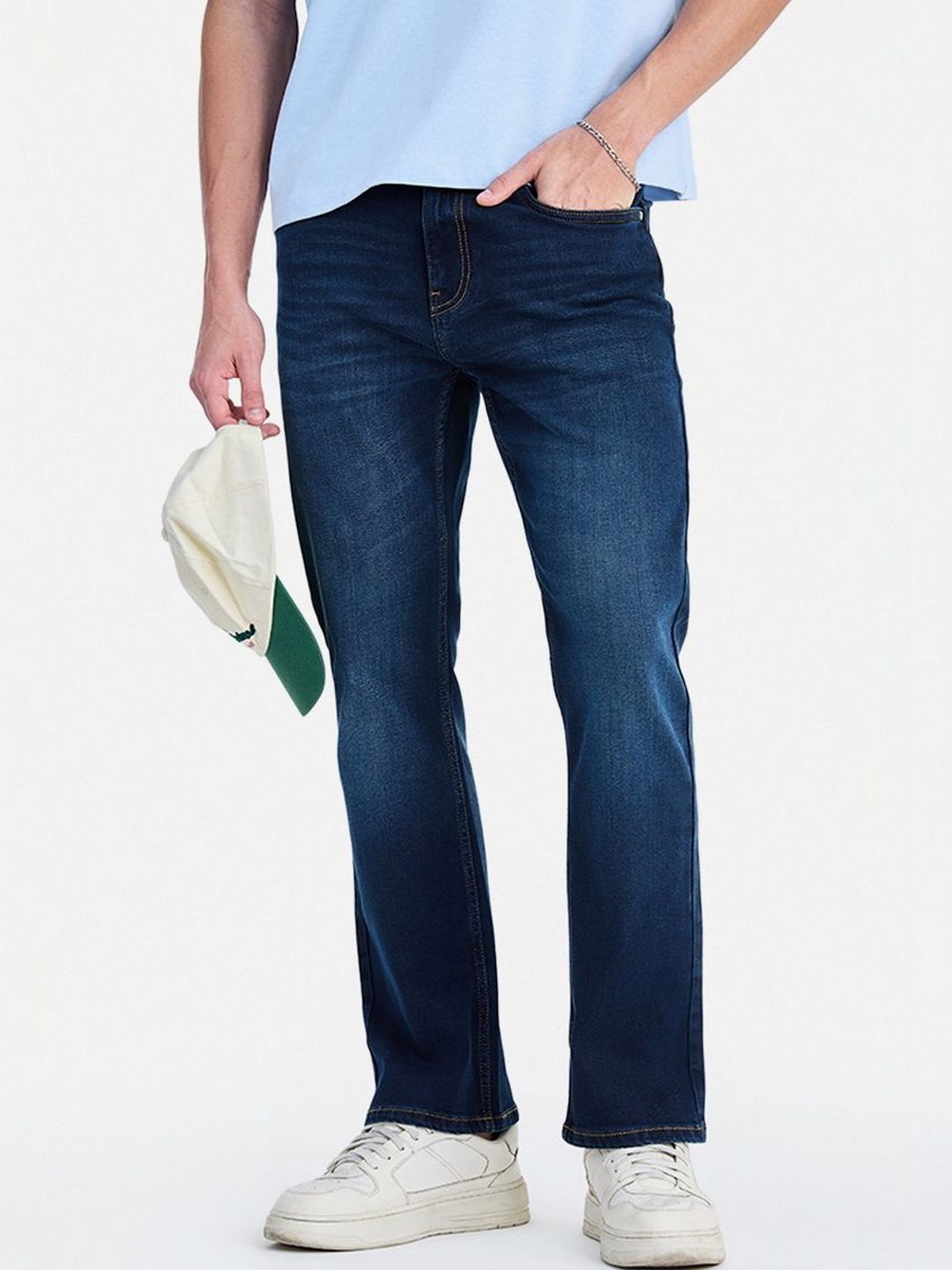 Snitch Dark Blue Mid-Rise Straight Fit Jeans