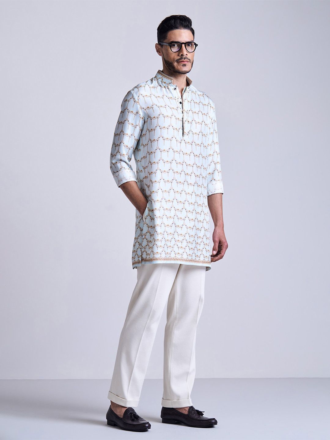 S&N by Shantnu Nikhil Men Quirky Printed Mirror Work Pathani Kurta-picture-49