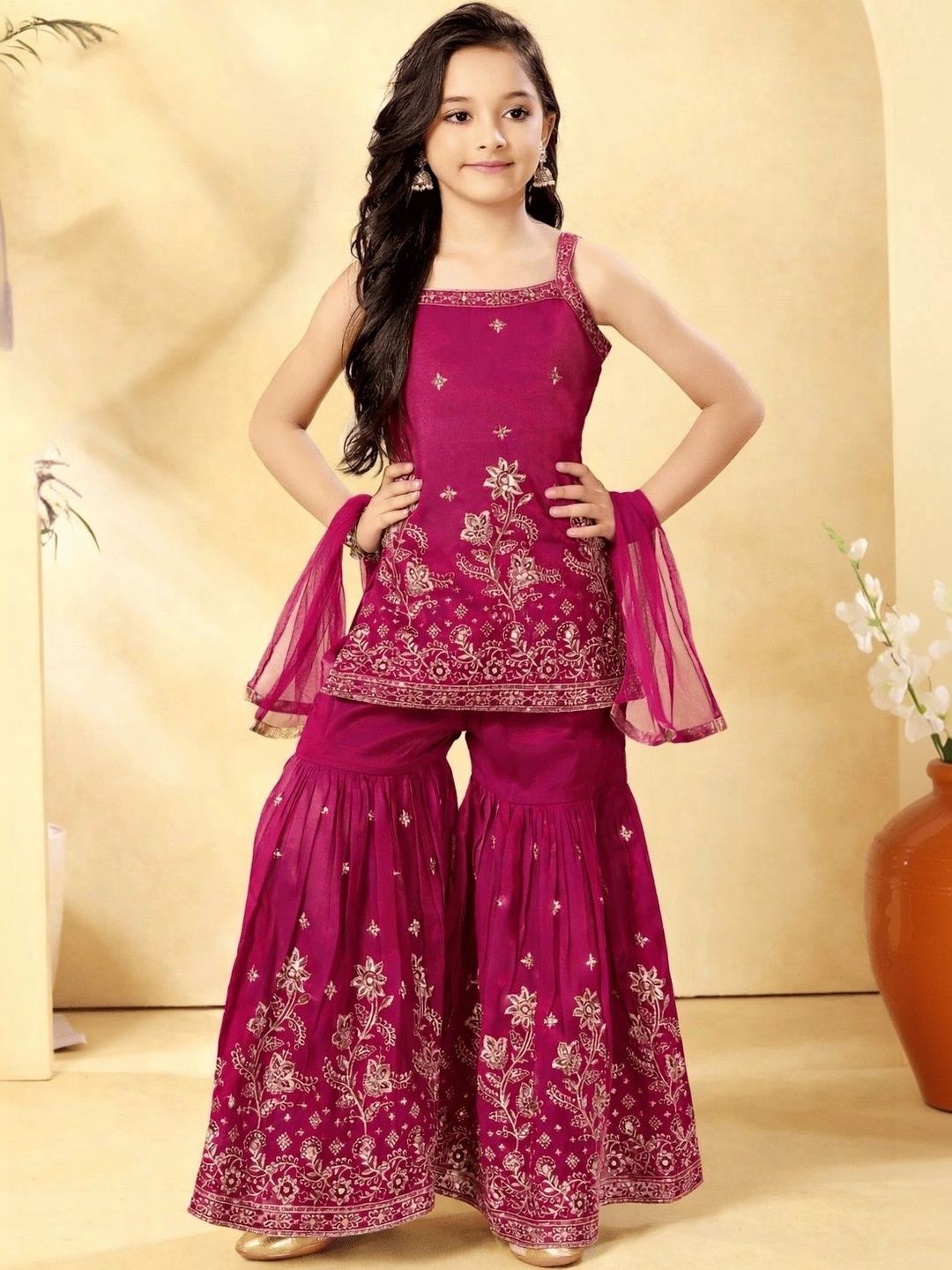 UFB Girls Floral Embroidered Regular Kurta with Sharara & With Dupatta-picture-33