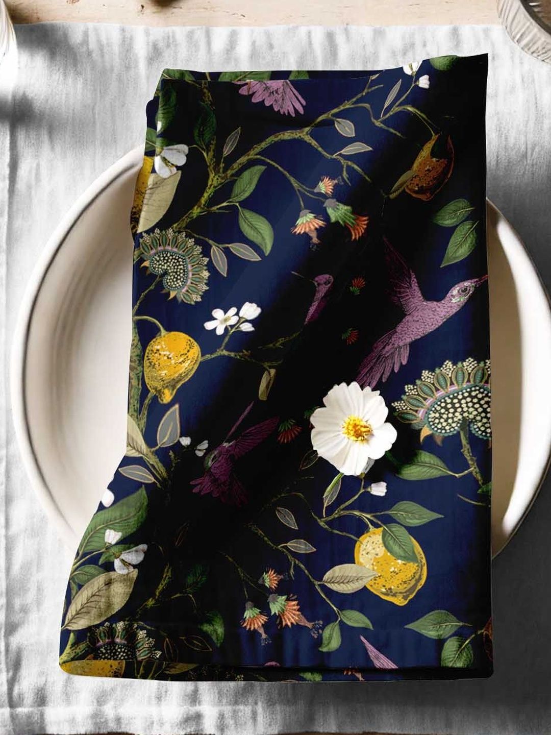 vargottam navy blue & green printed cotton 12-pcs table napkins