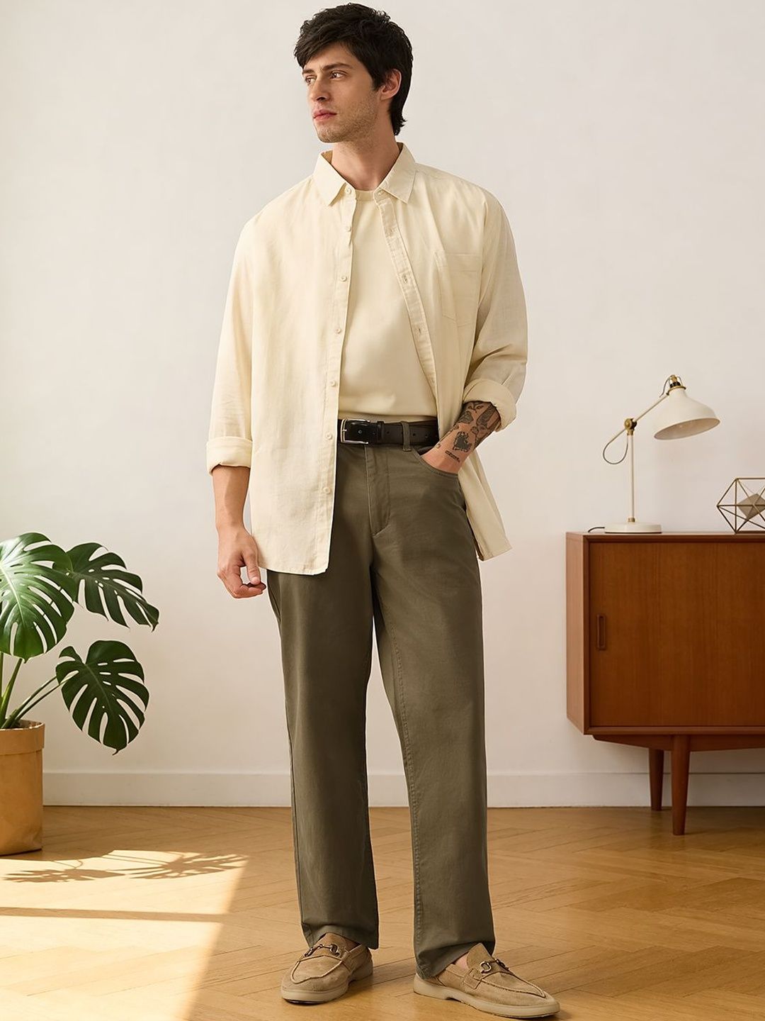 The Souled Store Men Classic Straight Fit Chinos Trousers-picture-30