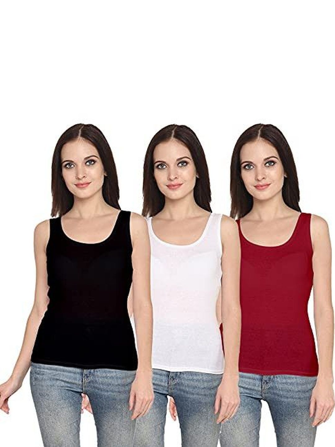 ZOLDY Pack Of 3 Cotton Lightly Padded Camisoles-picture-51