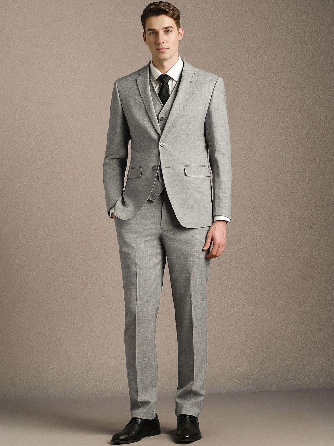 Louis Philippe Textured Slim-Fit Single-Breasted Three-Piece Suit-image-30