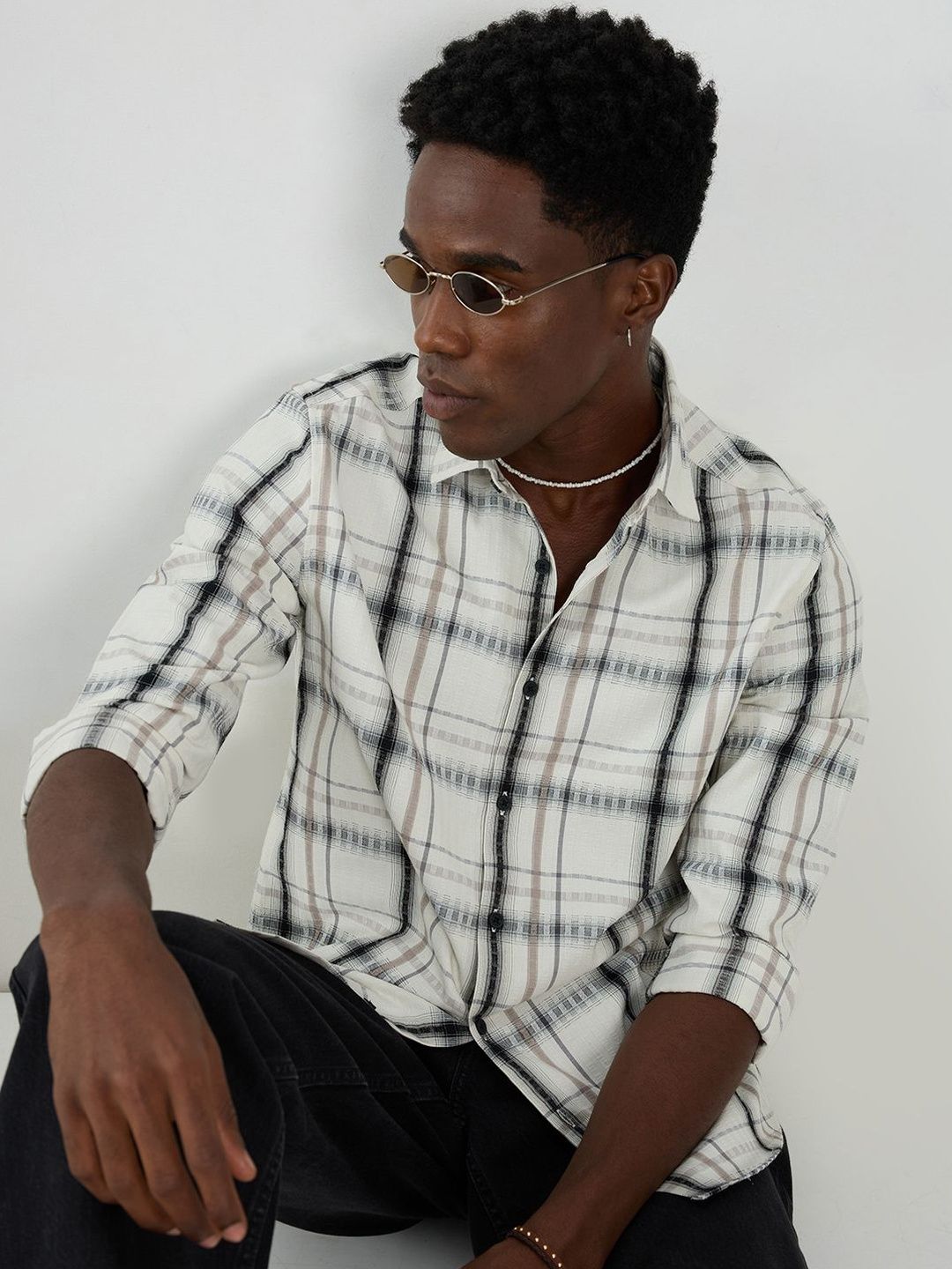 VASTRADO White Grey Soft Textured Checks Shirts-image-3