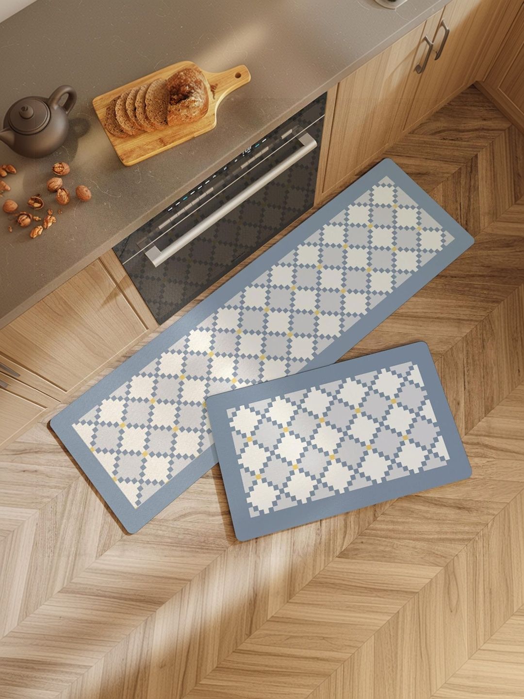 HomeCloud Purple & White Printed Velvet Anti-Skid 2-Pcs Kitchen Mats-picture-54