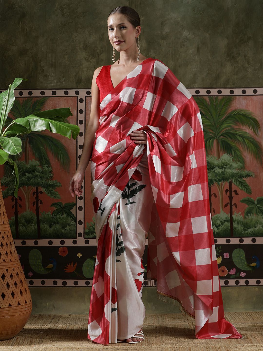 Sangria Ready to wear Satin Floral Digital Printed Saree-image-28