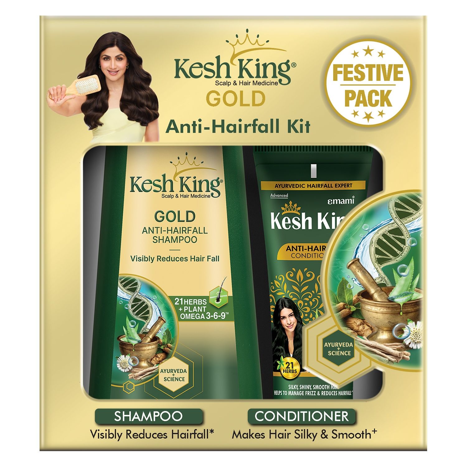 Kesh King Set of 2 Gold Anti-Hairfall Shampoo (600ml) & Conditioner (200ml) Kit-image-2