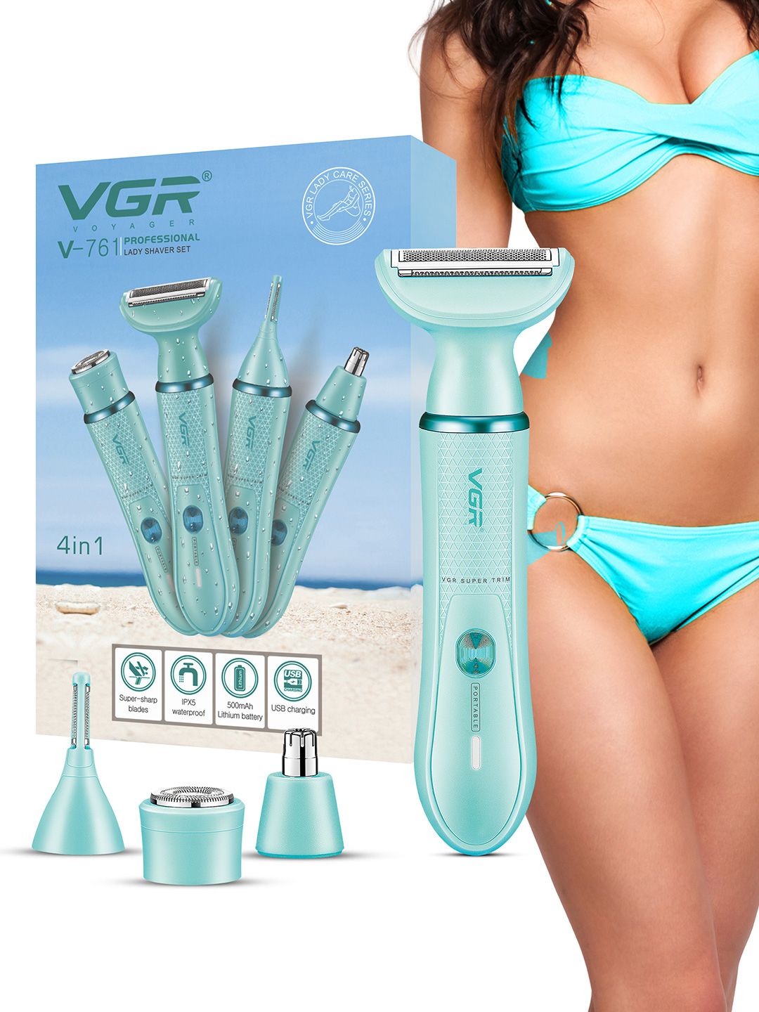 VGR V-761 Female 4-in-1 Full Body Grooming Trimmer for Face-Body-Bikini-Nose & Eyebrow-picture-46