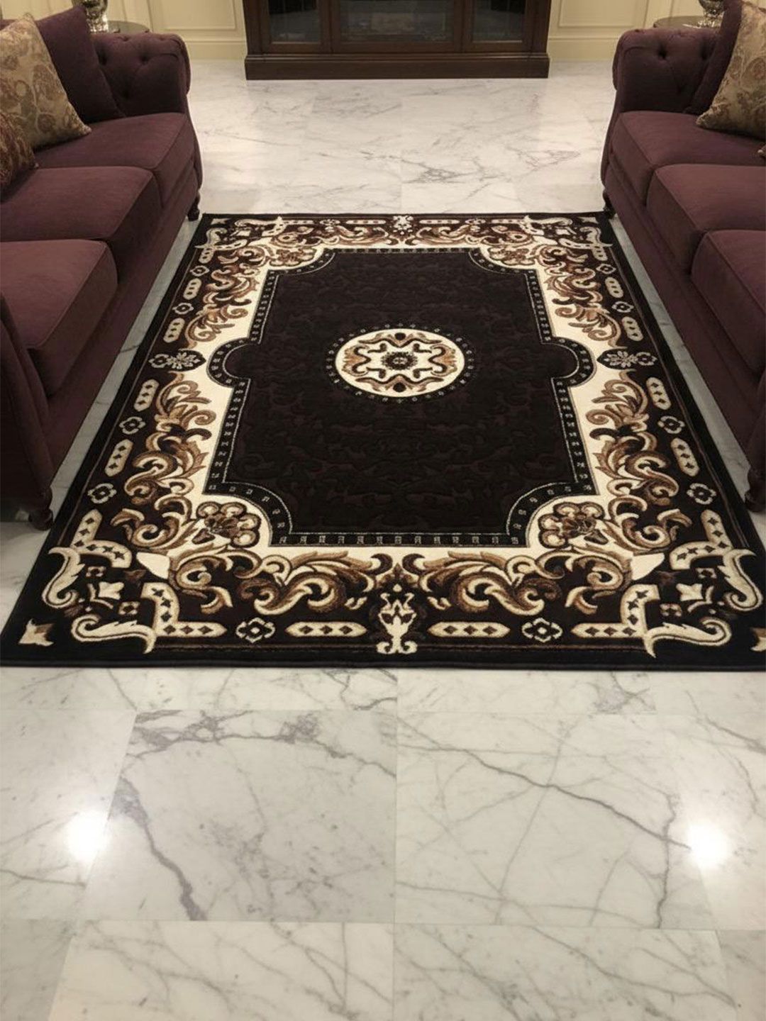 KAYNAT CARPET Coffee Brown Ethnic Motifs Anti-Skid Woollen Carpet-picture-6