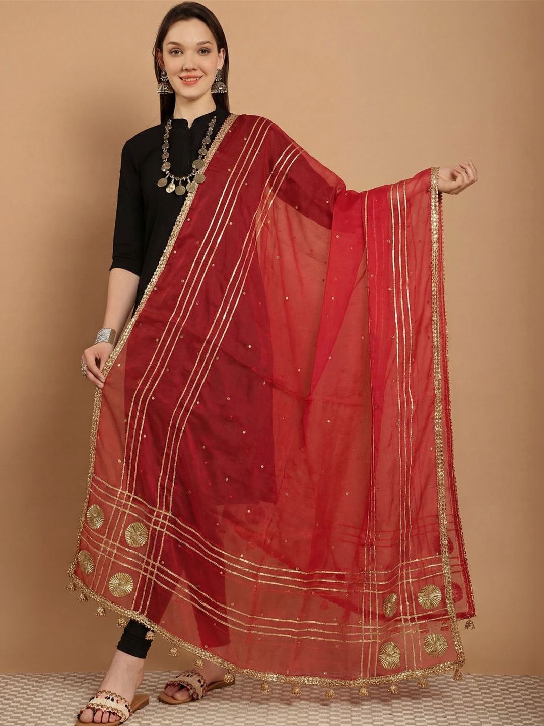 Clora Creation Ethnic Motifs Embroidered Organza Dupatta with Gotta Patti-image-29