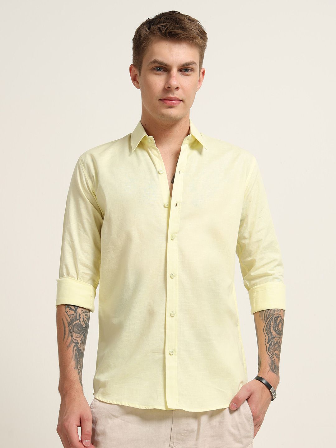 MOHICANS Men Relaxed Yellow Cotton Linen Casual Shirt-picture-33