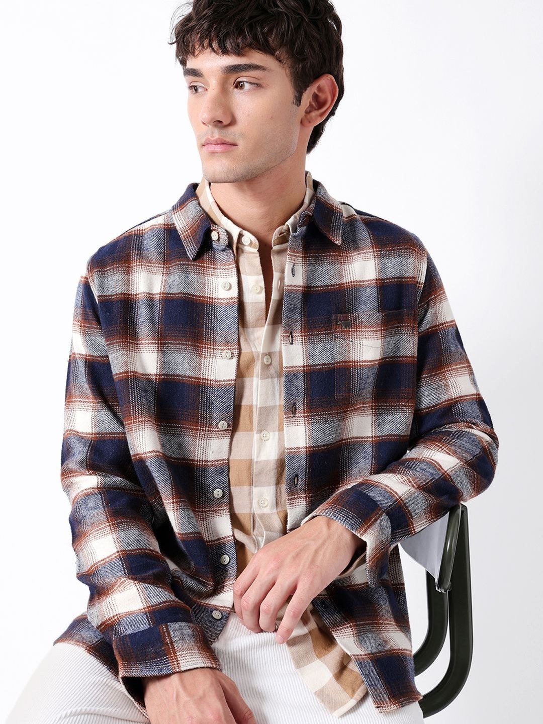 THE BEAR HOUSE Men Cotton Checked Regular Fit Flannel Shirts-picture-11