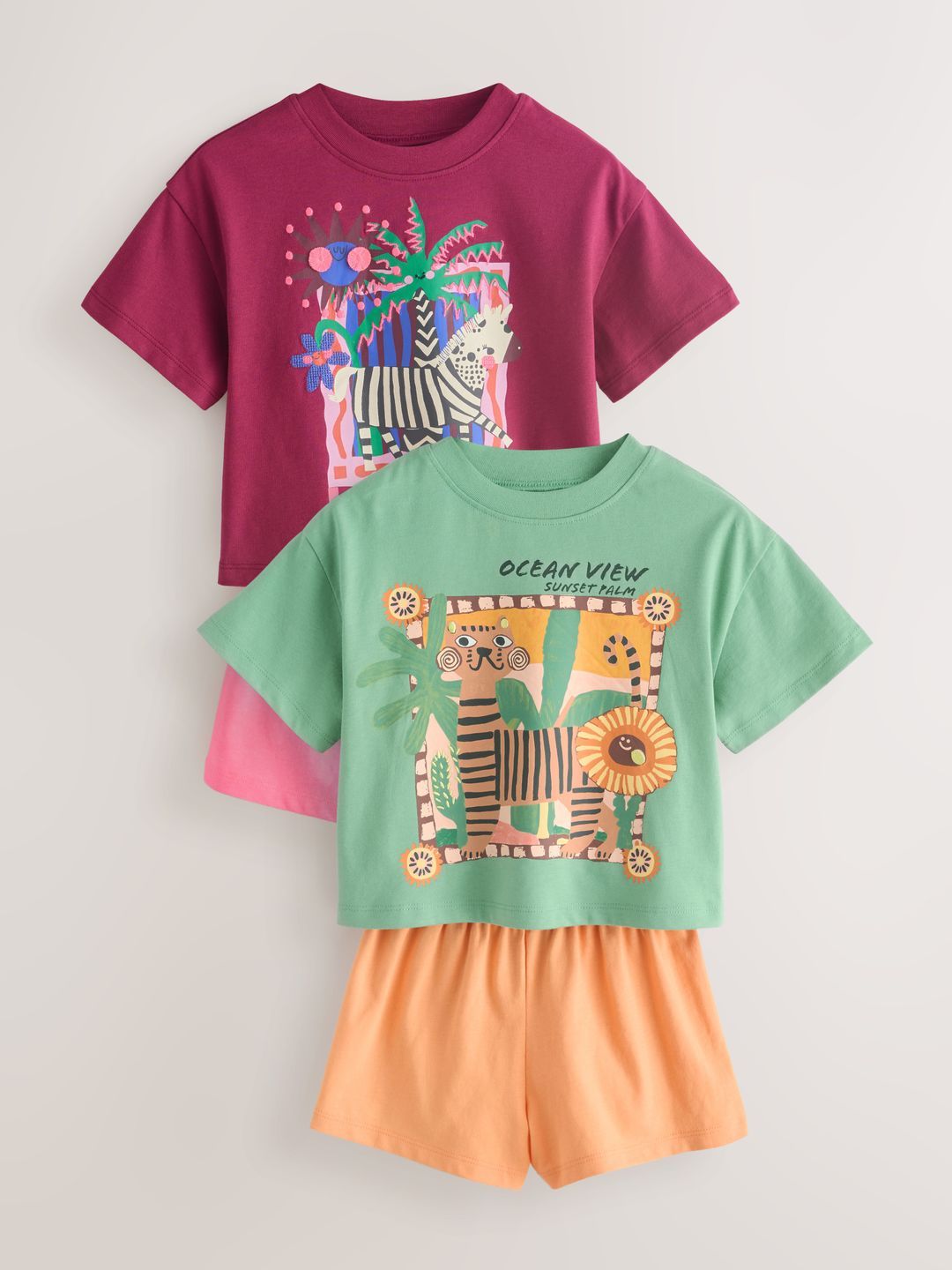 NEXT Girls Pack of 2 Pure Cotton Animal Graphic Printed T-shirt with Shorts-picture-49