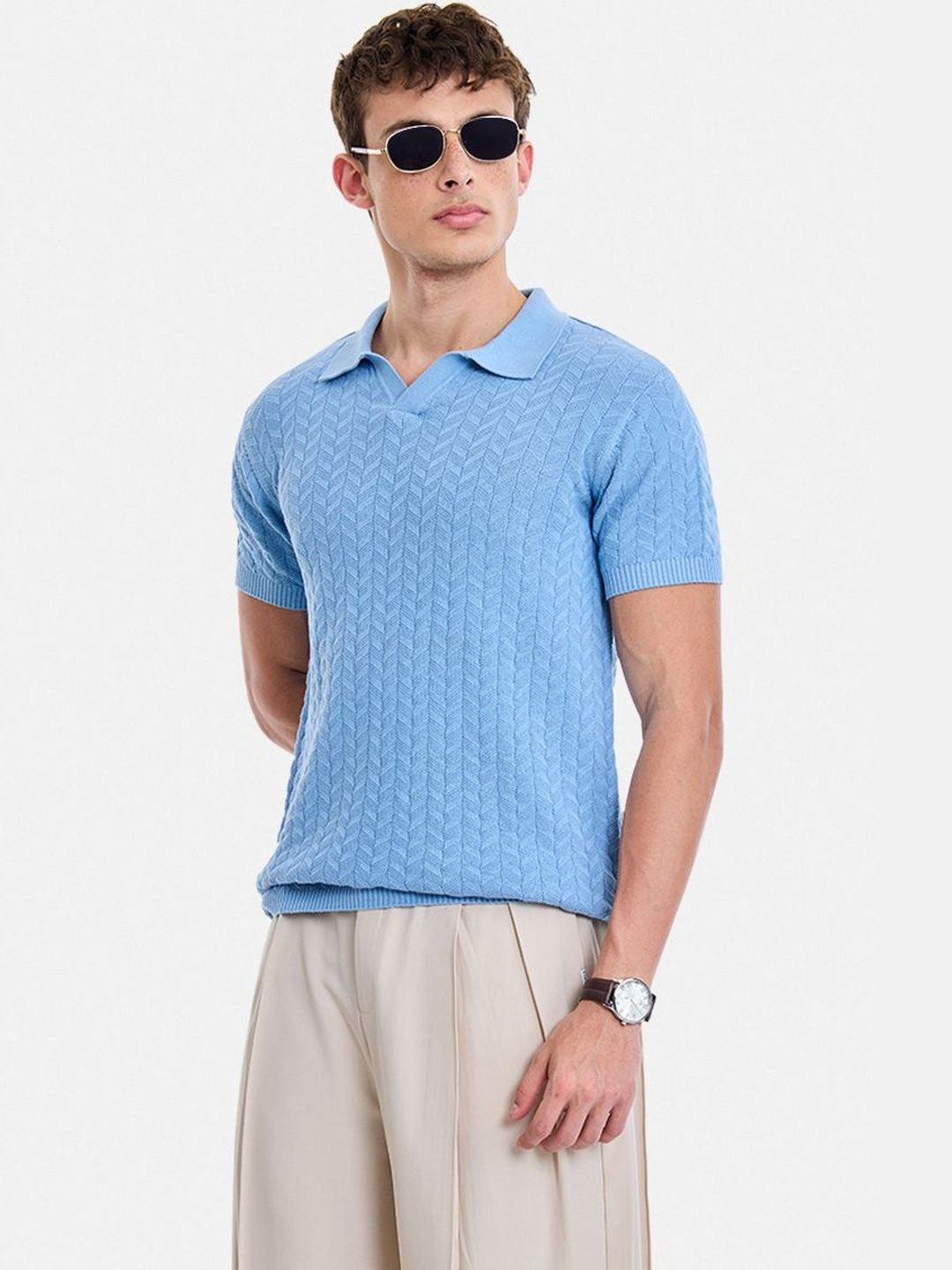 Snitch Light Blue Textured Tshirts