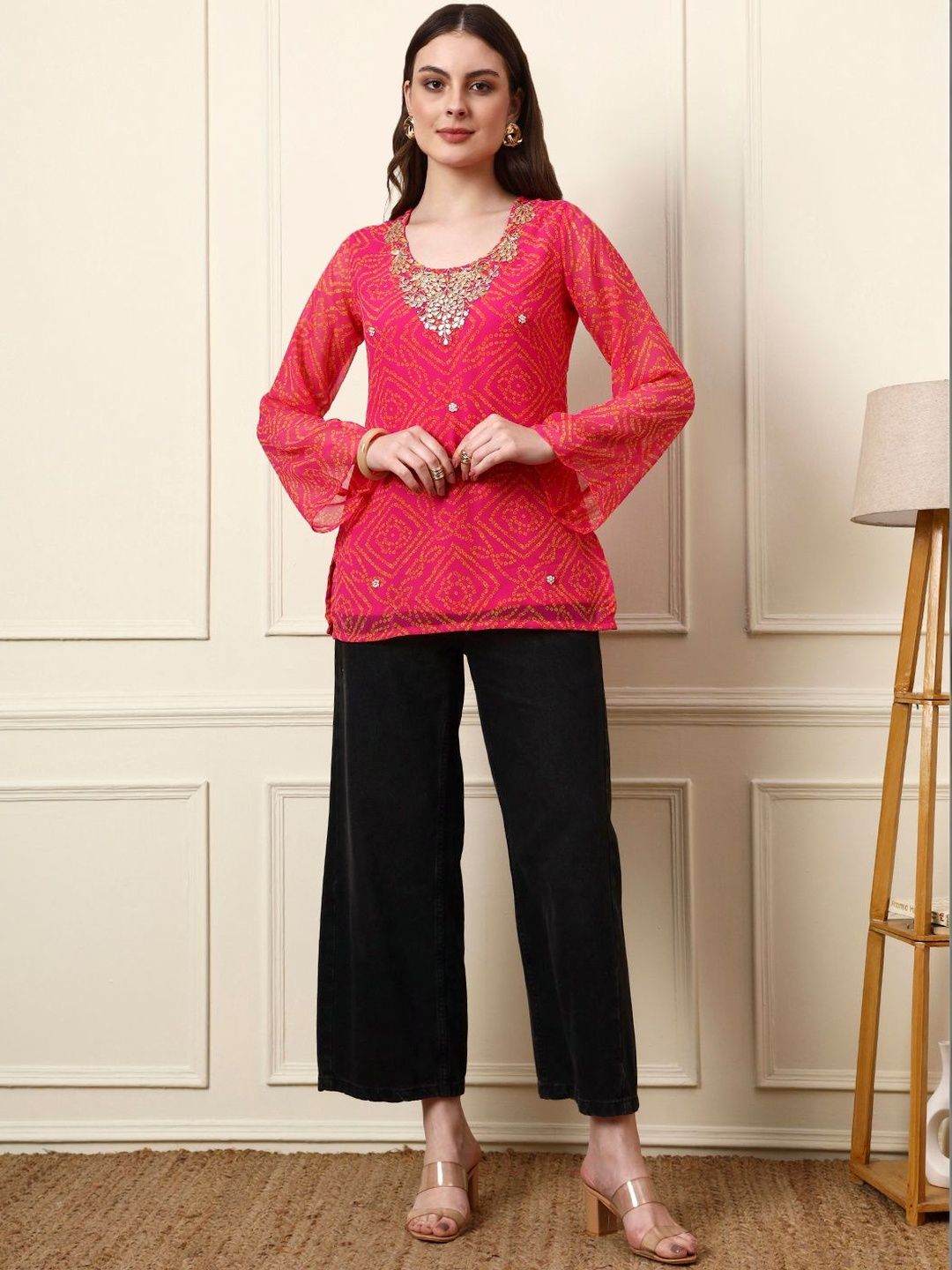 Anouk Rustic Floral Embellished Flared Sleeves Beads And Stones A-Line Kurti-picture-47