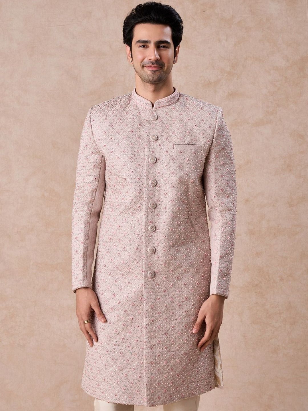 Manyavar Embroidered Mandarin Collar Sherwani-image-15