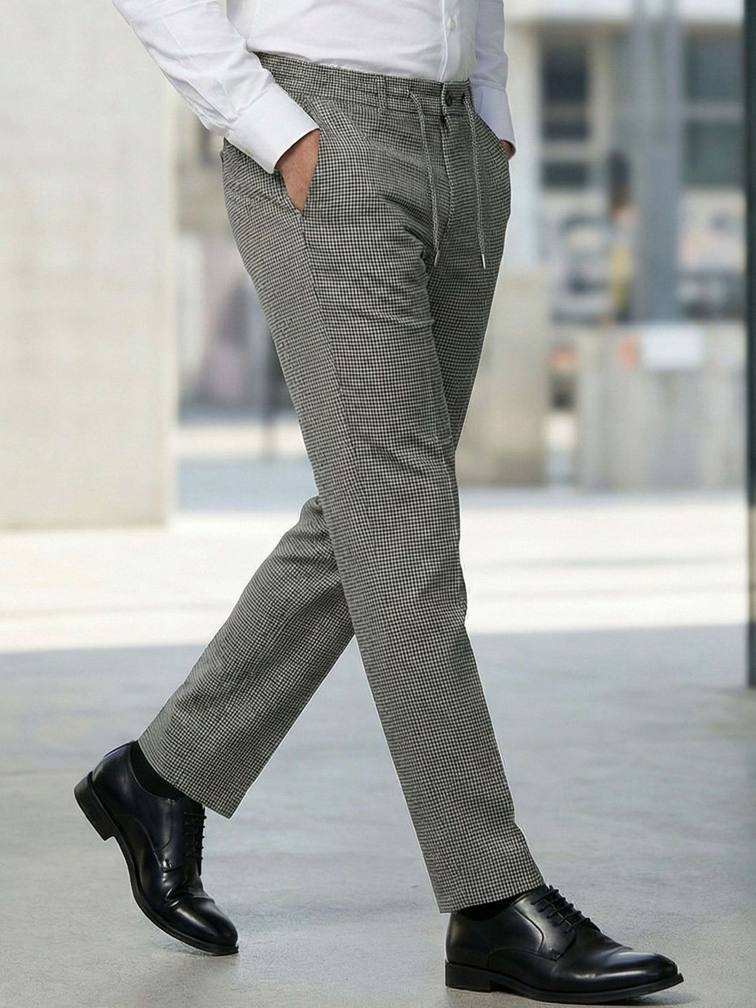 Celio Men Checked Straight Fit Trousers-picture-24
