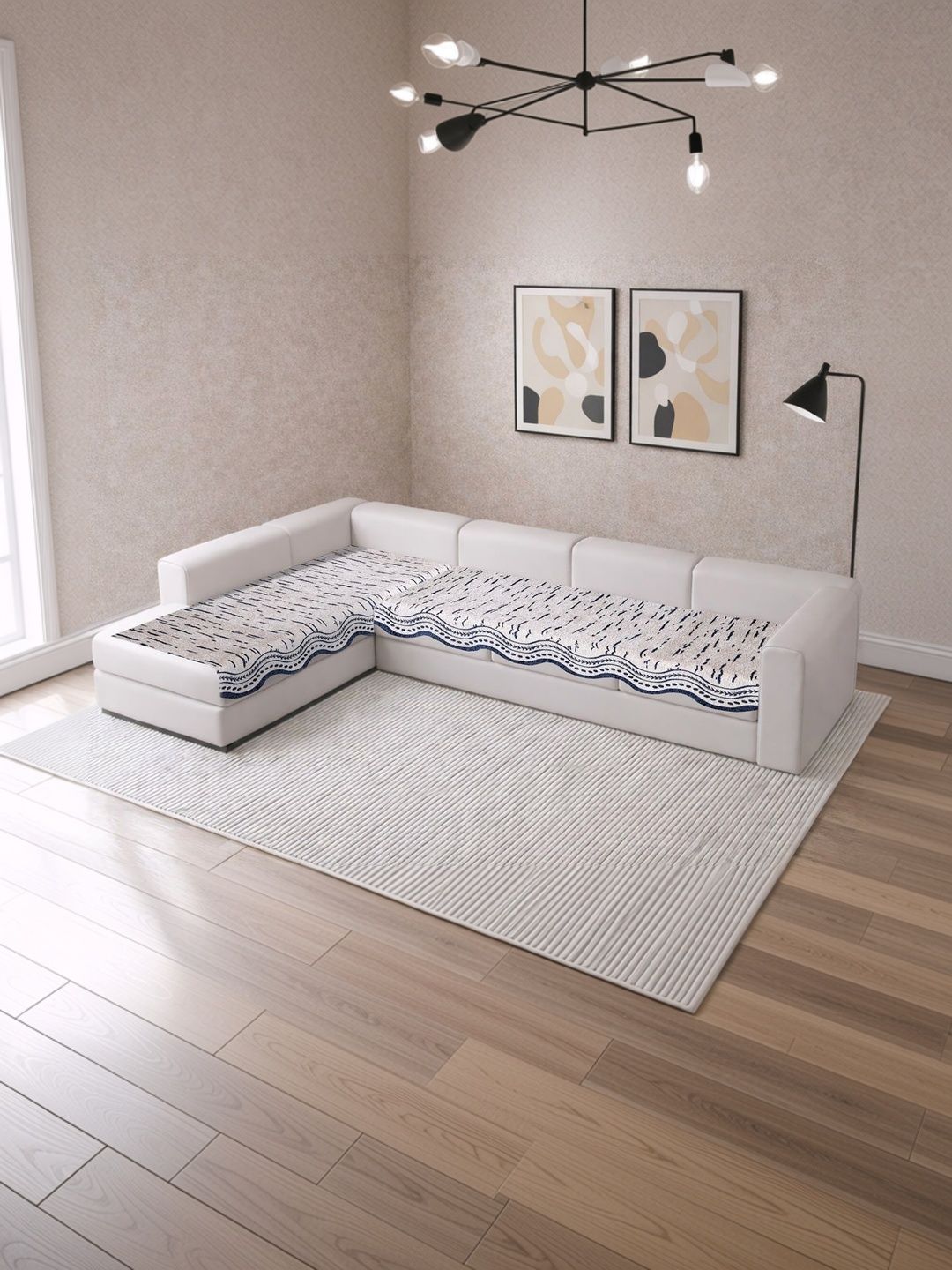 MULTITEX Beige Striped 2 Piece Sofa Cover Without Arms-image-45