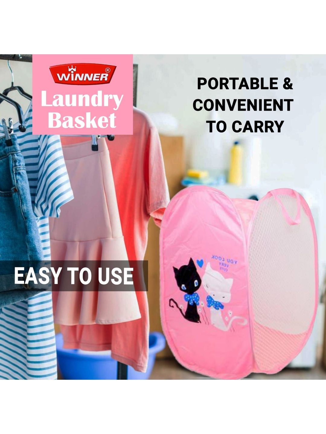 winner Unisex Pink Polyester Laundry Bag-image-13