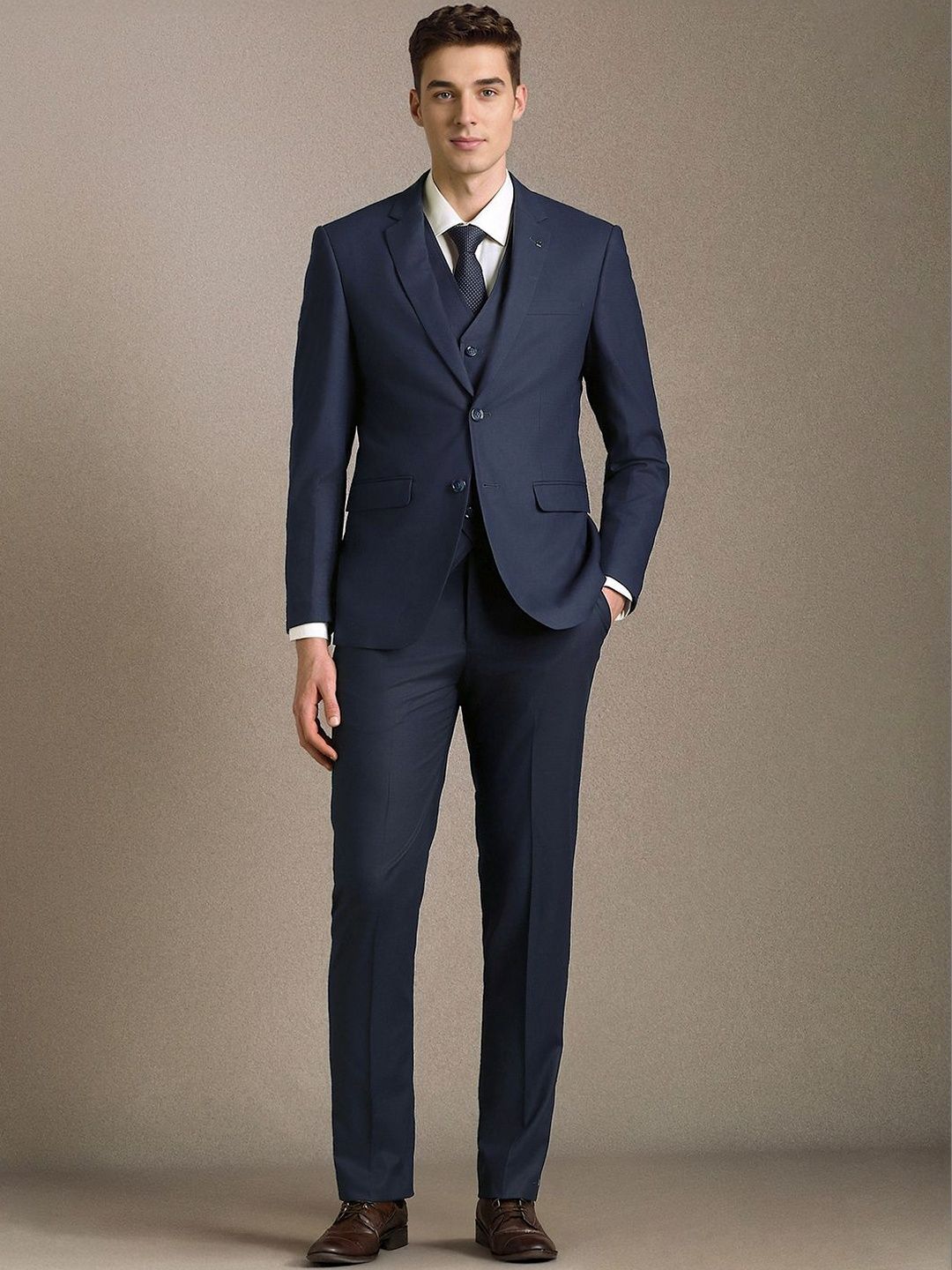 Louis Philippe Textured Slim-Fit Single-Breasted Three-Piece Suit-picture-23