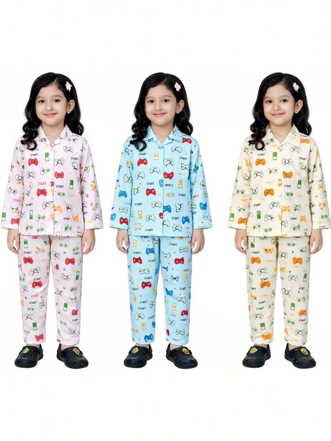 CHICLIFT Girls Set Of 3 Printed Nightdress-image-34