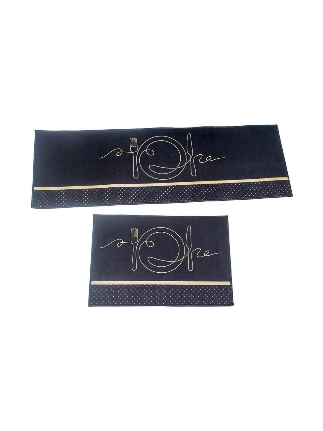 HomeCloud Black Printed Velvet Anti-Skid 2-Pcs Kitchen Mats-picture-56