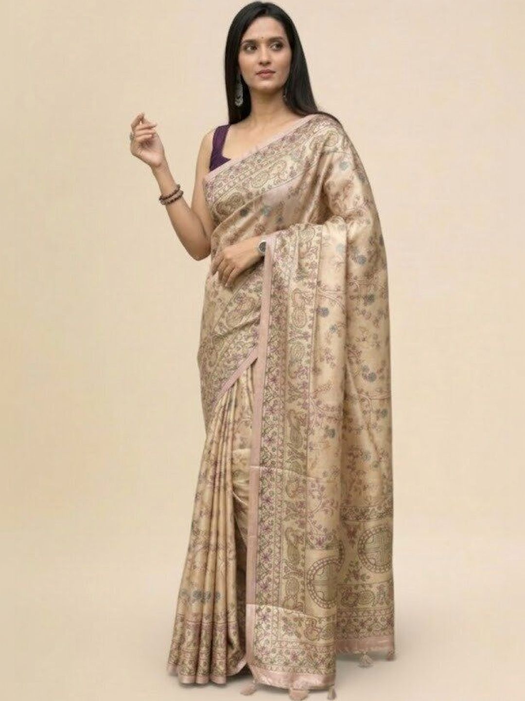 House of Pataudi Tussar Silk Tan Sarees-picture-55