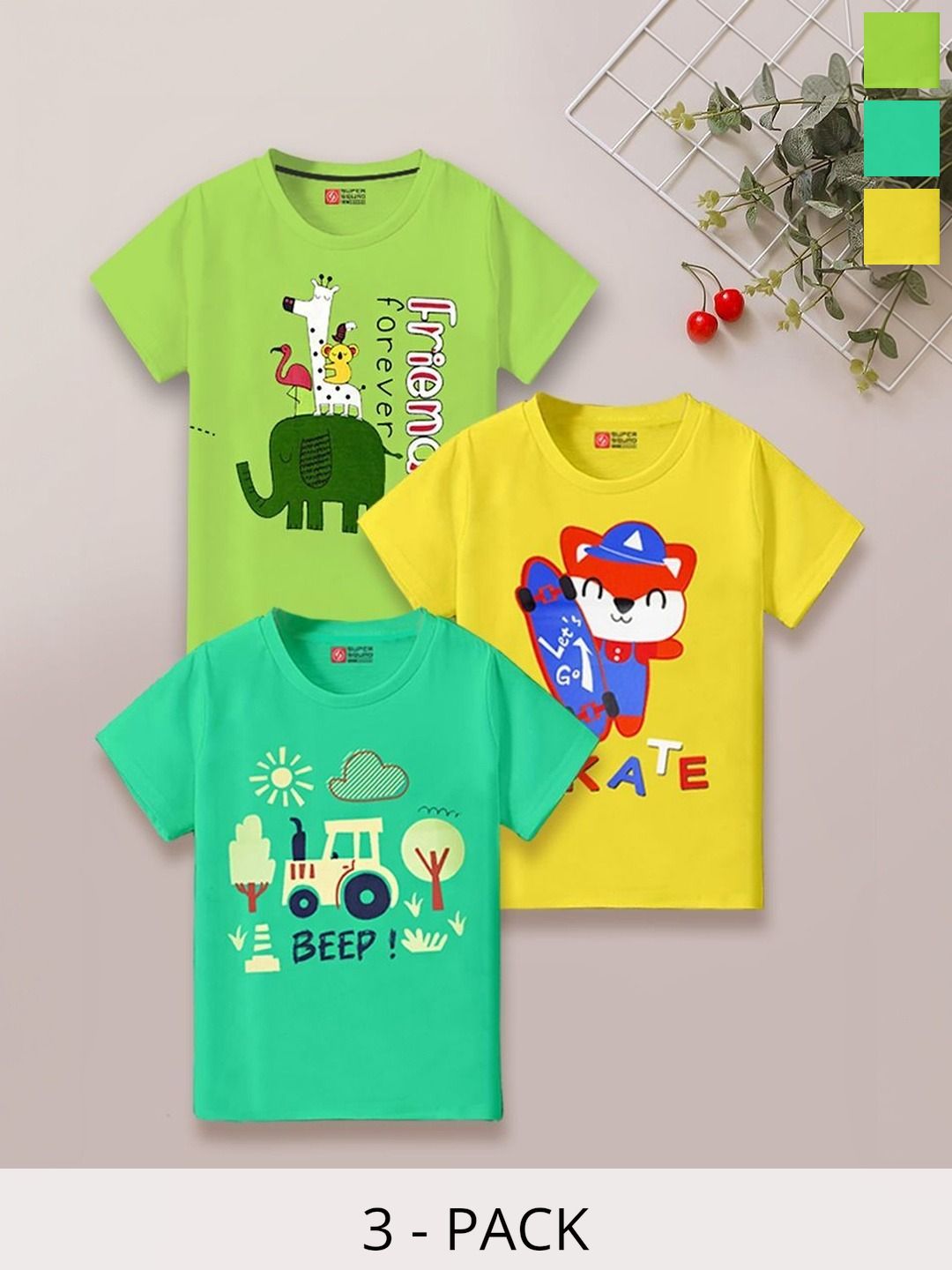 SUPER SQUAD Supersquad Boys Graphic Print Cotton Pack Of 3 Tshirts-picture-15