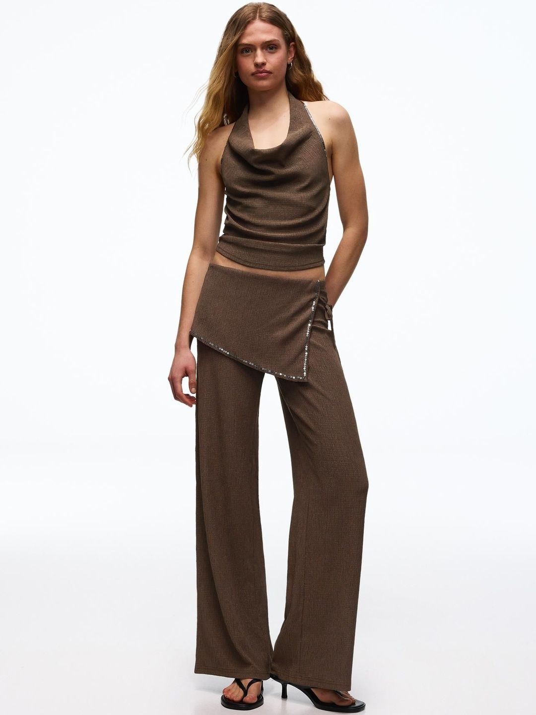 Bershka Women Trousers With Sequin Overskirt