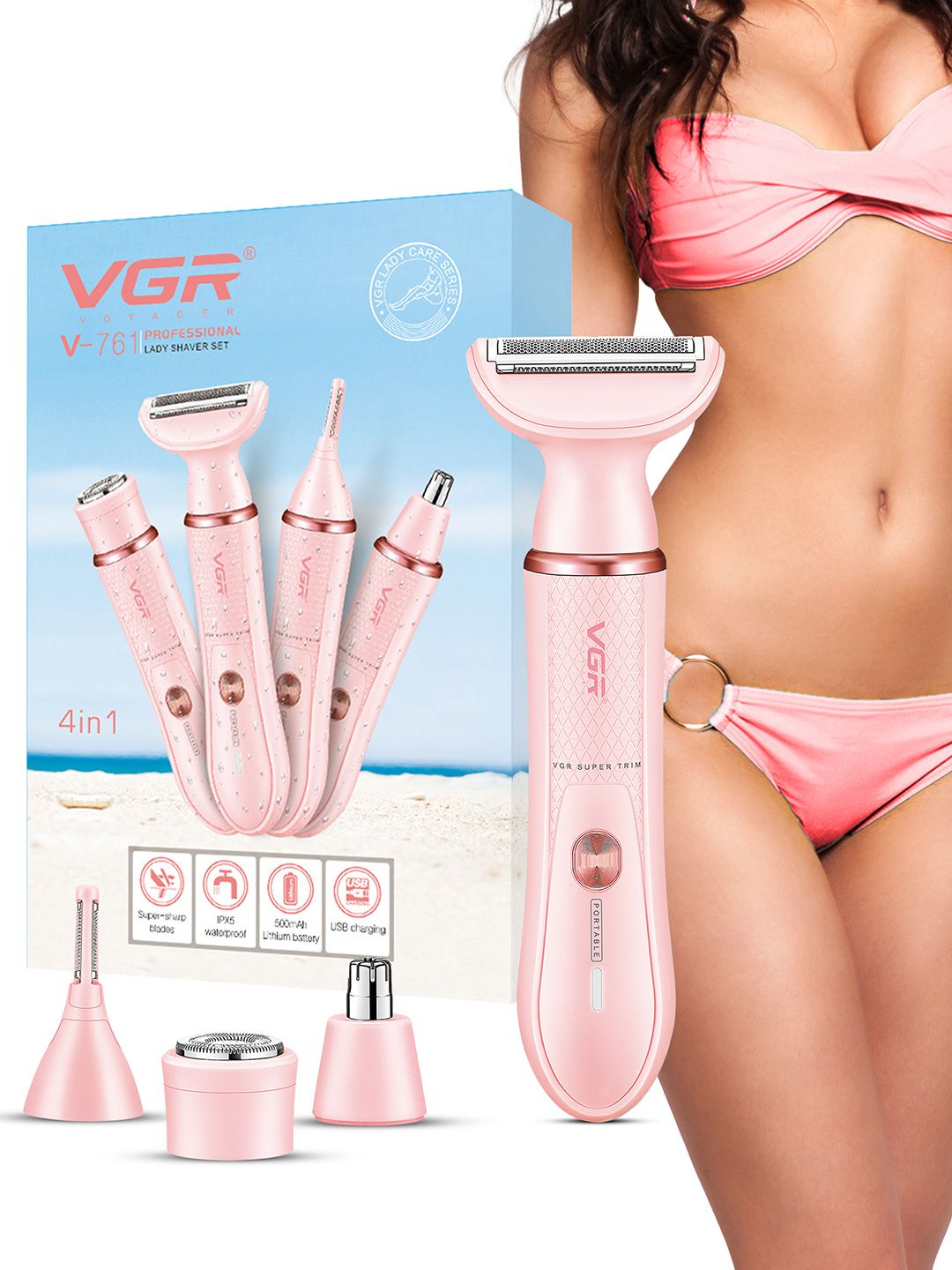 VGR 4-in-1 Female Full Body Grooming Trimmer for Face-Body-Bikini-Nose & Eyebrow - V-761-picture-53