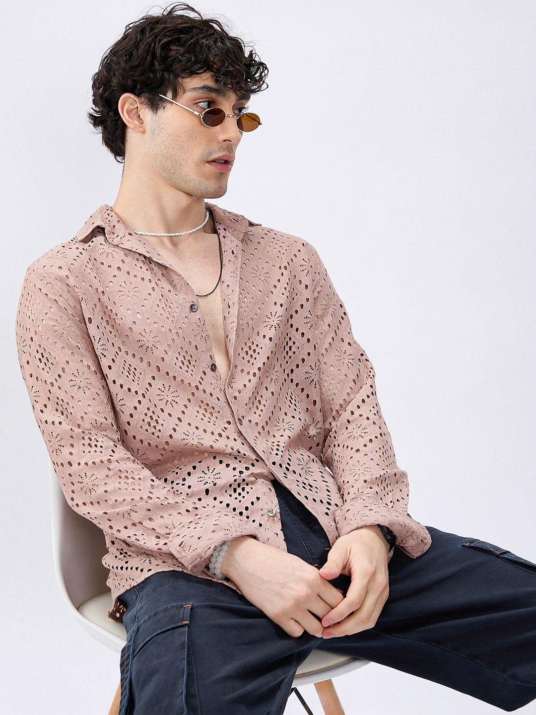 VASTRADO Fawn Beige Diamond Lacecarved Posh Shirts-image-7