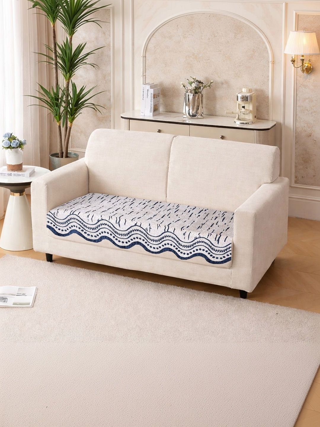 MULTITEX Beige Striped 1 Piece Sofa Cover Without Arms-image-41