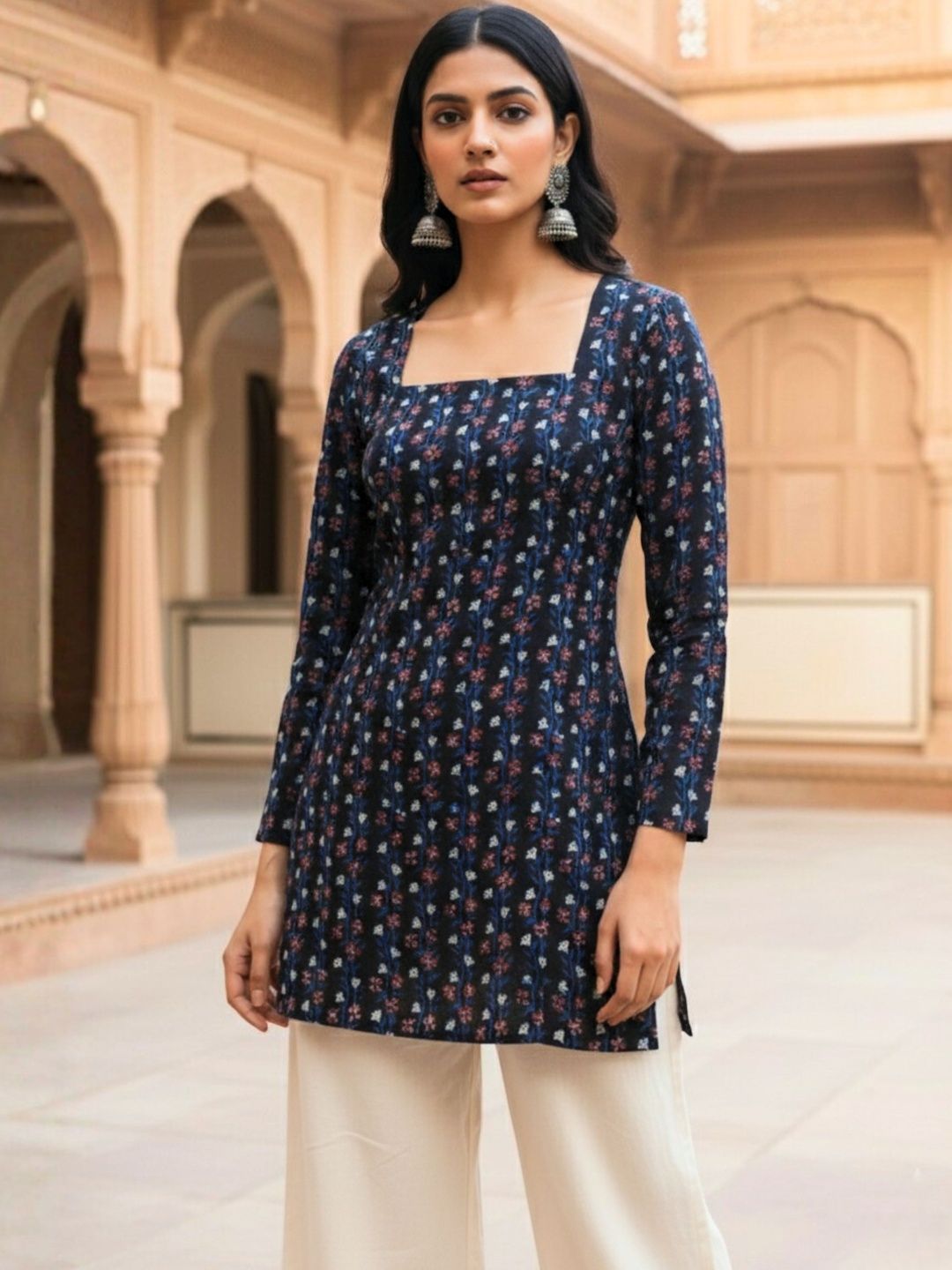 Sivaka India Ethnic Motifs Printed Square Neck Pure Cotton Kurti-picture-28