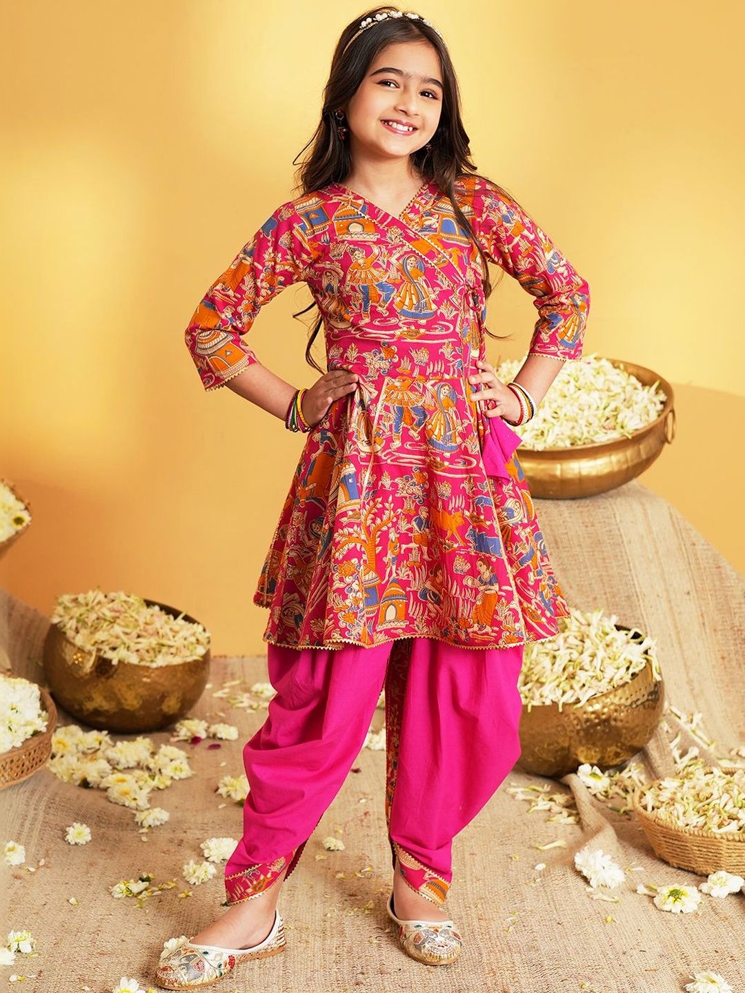 Aj DEZInES Girls Printed Regular Pure Cotton Kurti with Palazzos-picture-26
