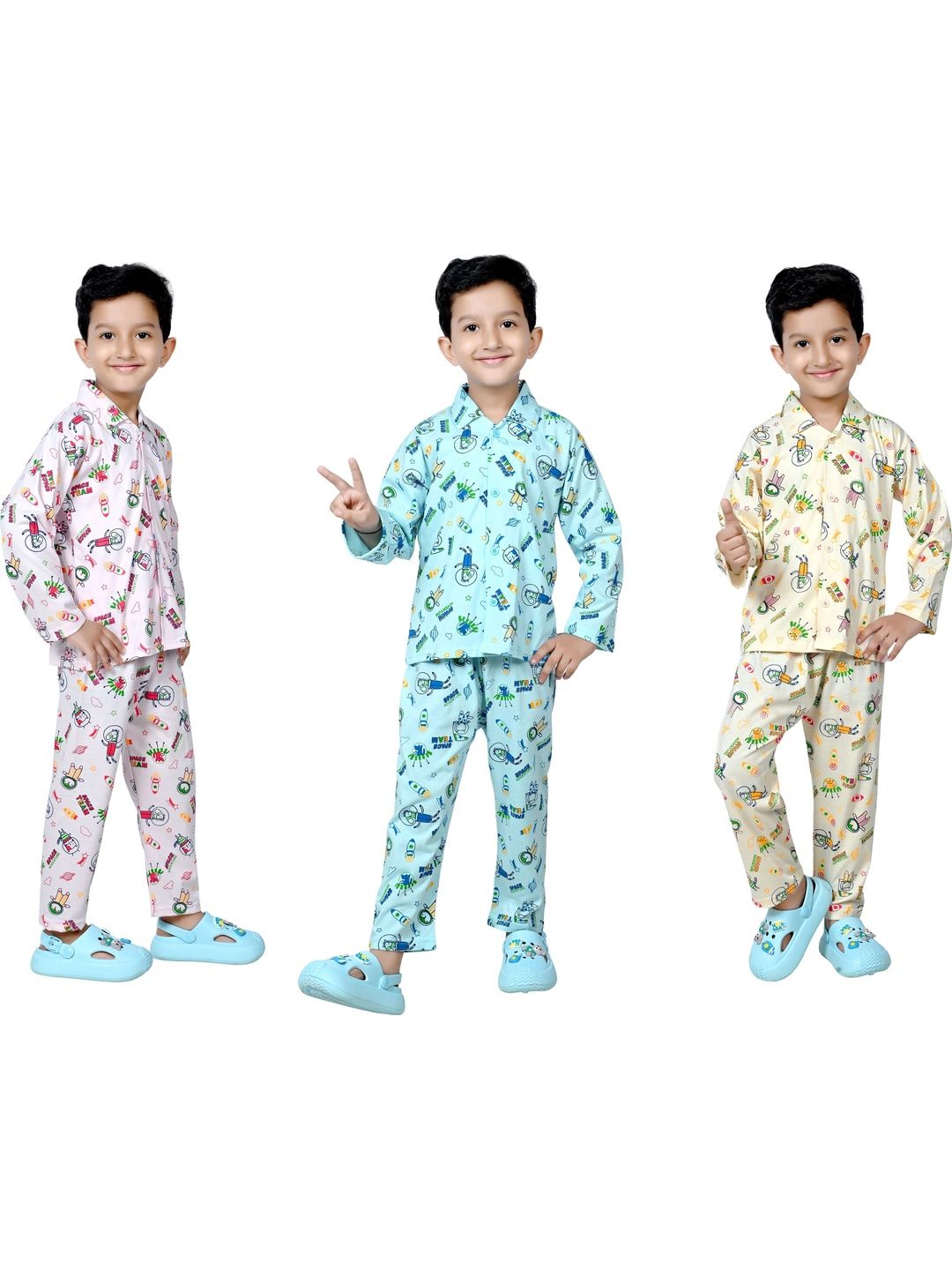 CHICLIFT Boys Printed Pure Cotton Nightdress-image-13