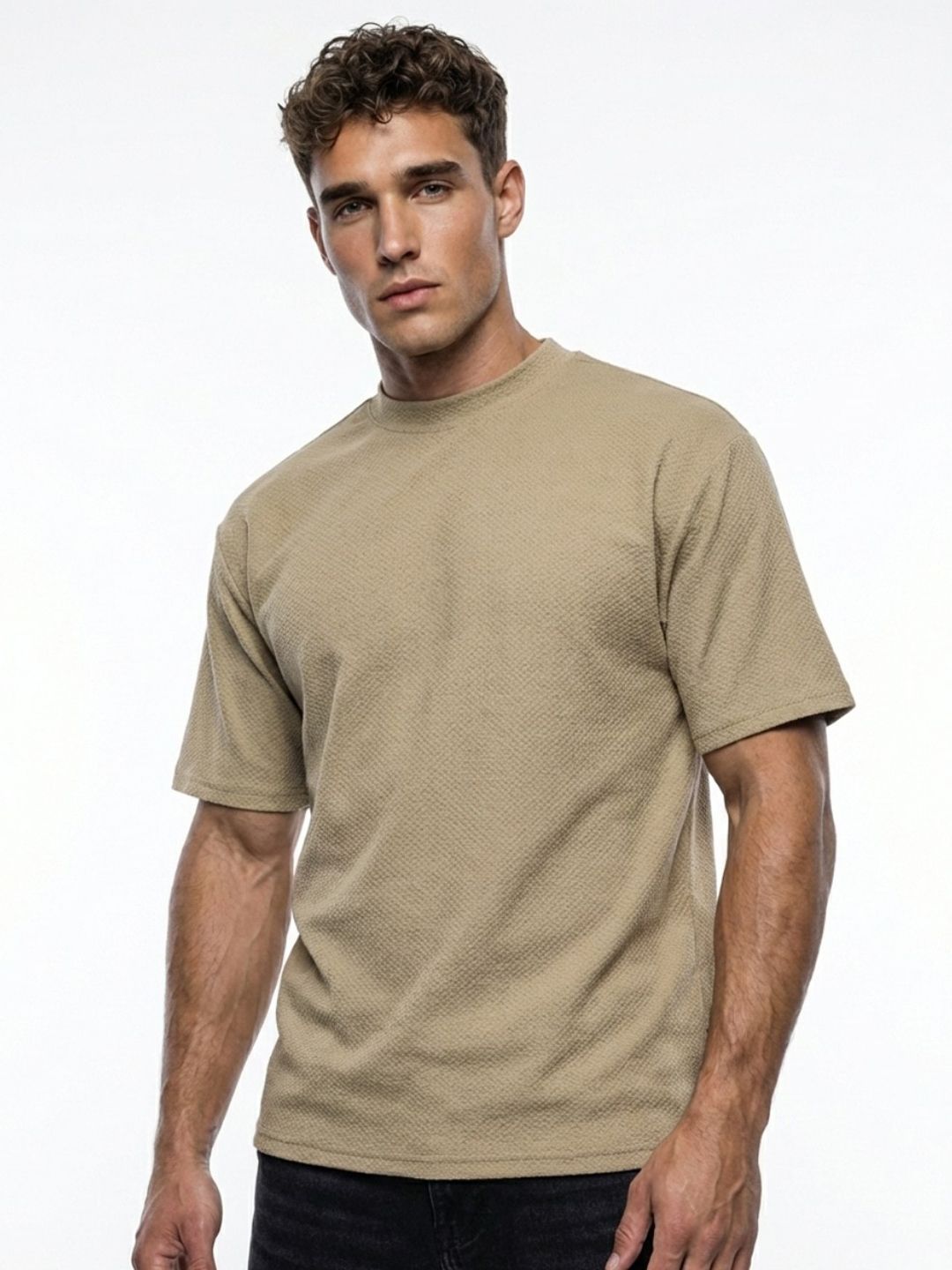 glitchez Relaxed Textured Drop-Shoulder Sleeves T-shirt-picture-10