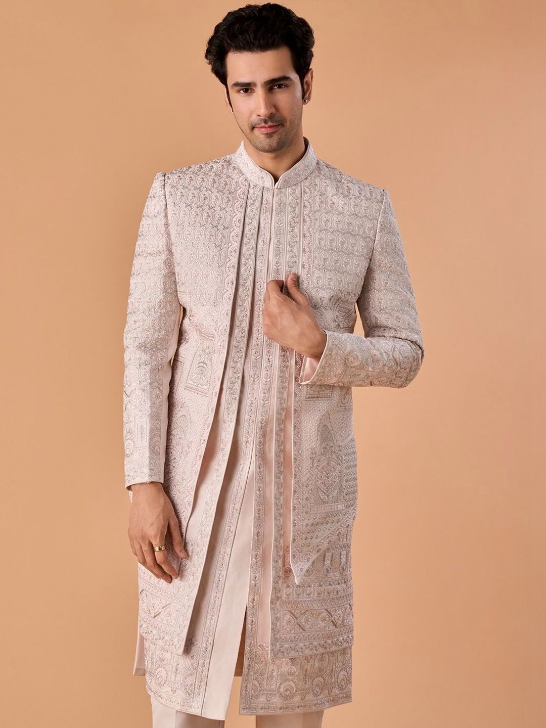 Manyavar Embroidered Mandarin Collar Sherwani-picture-41