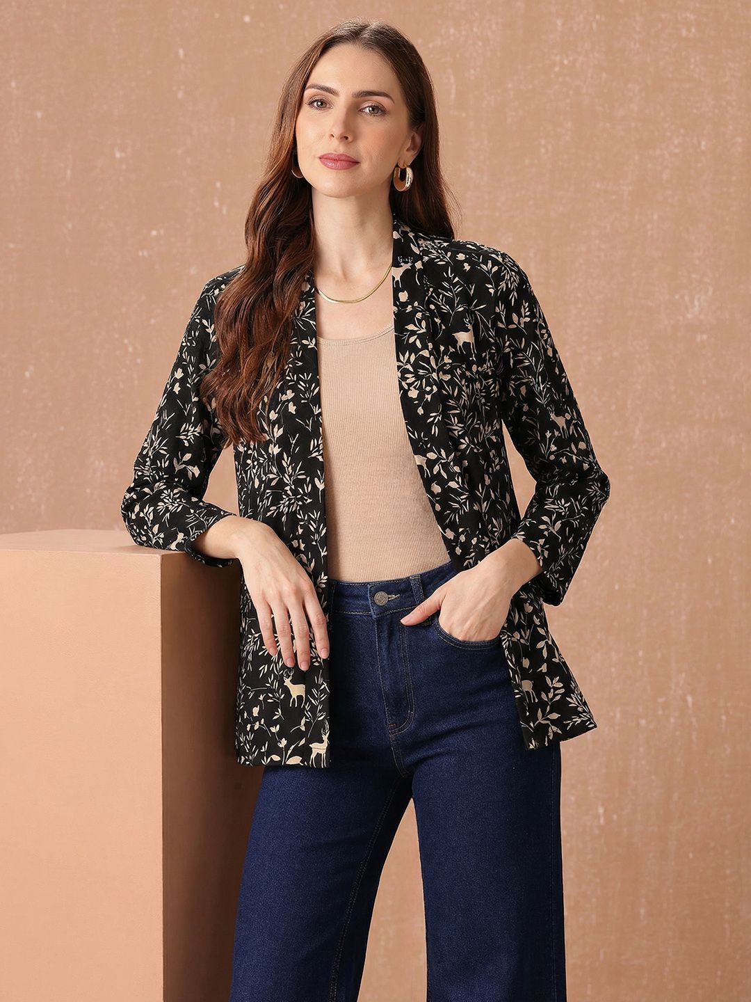 all about you Printed Printed Shawl Collar Open Front Shrug-picture-18