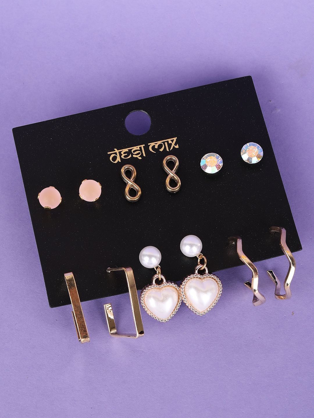 LIMEROAD Set Of 6 Gold Alloy Earrings-picture-20