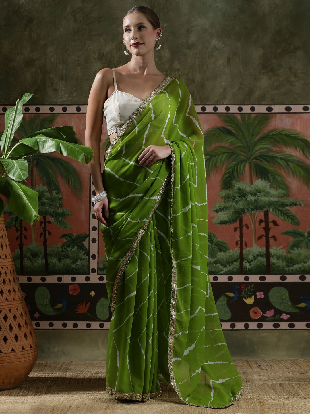 Sangria Embellished Embroidered Laheriya Printed Georgette Ready To Wear Saree-picture-22
