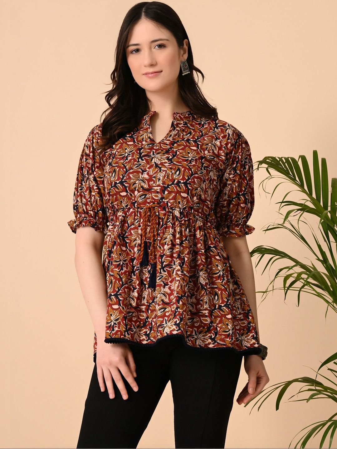Sangria FUZN Women Floral Printed Mandarin Collar Top-picture-29