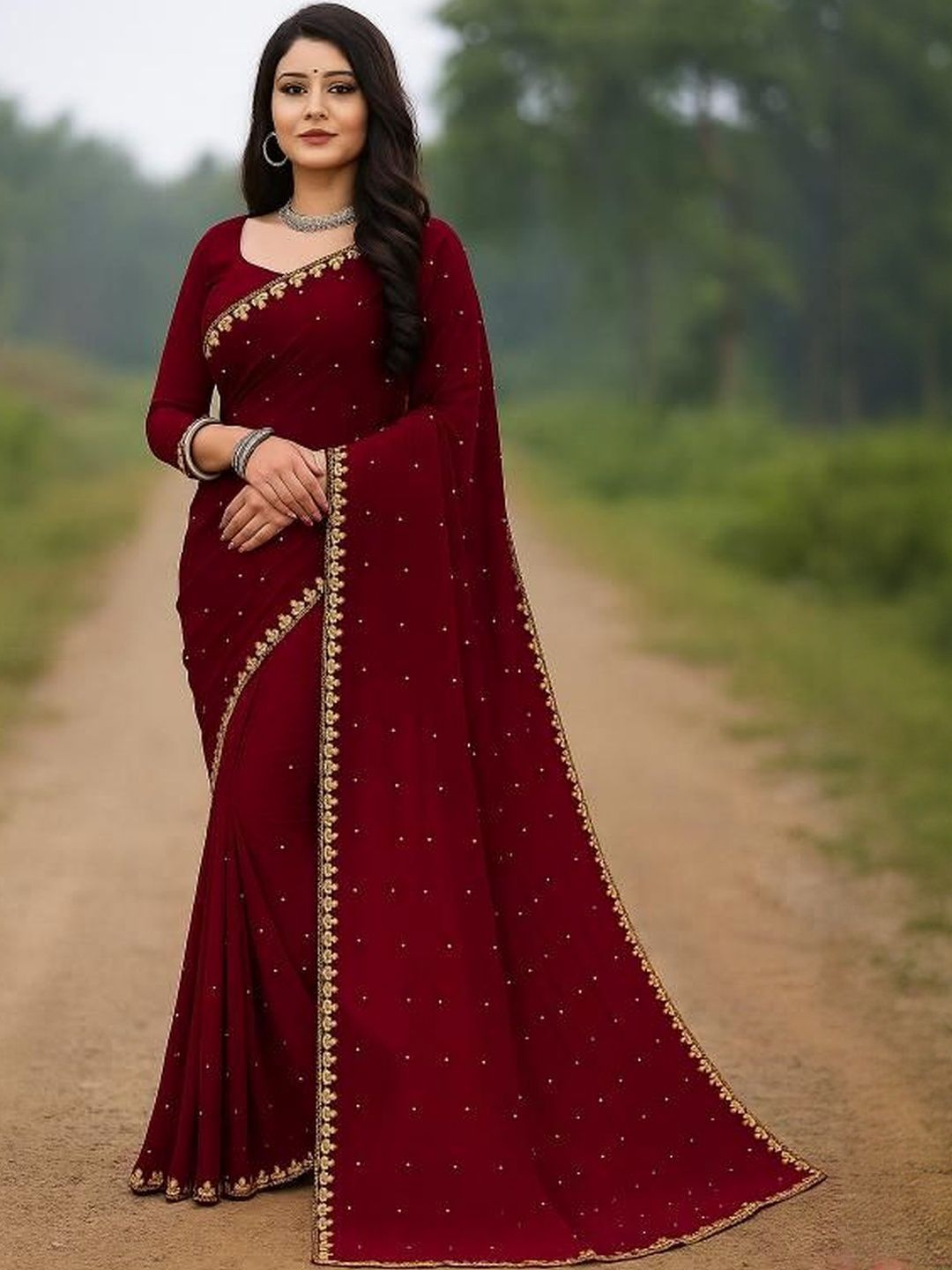 Varutex New Maroon Embellished Sarees-picture-32