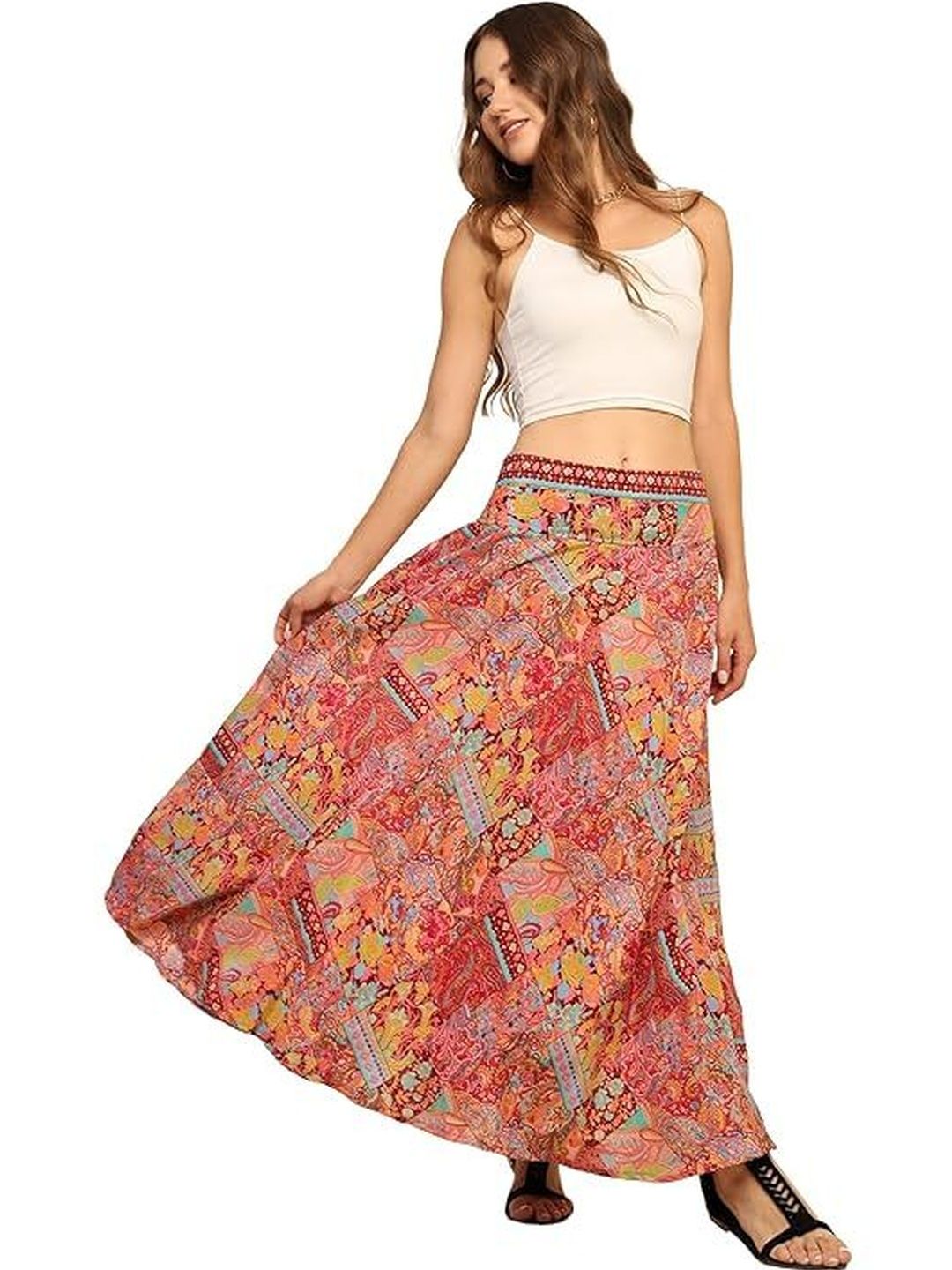 GALE GIRLS Women Self Design Bohemian Maxi Skirts-image-15