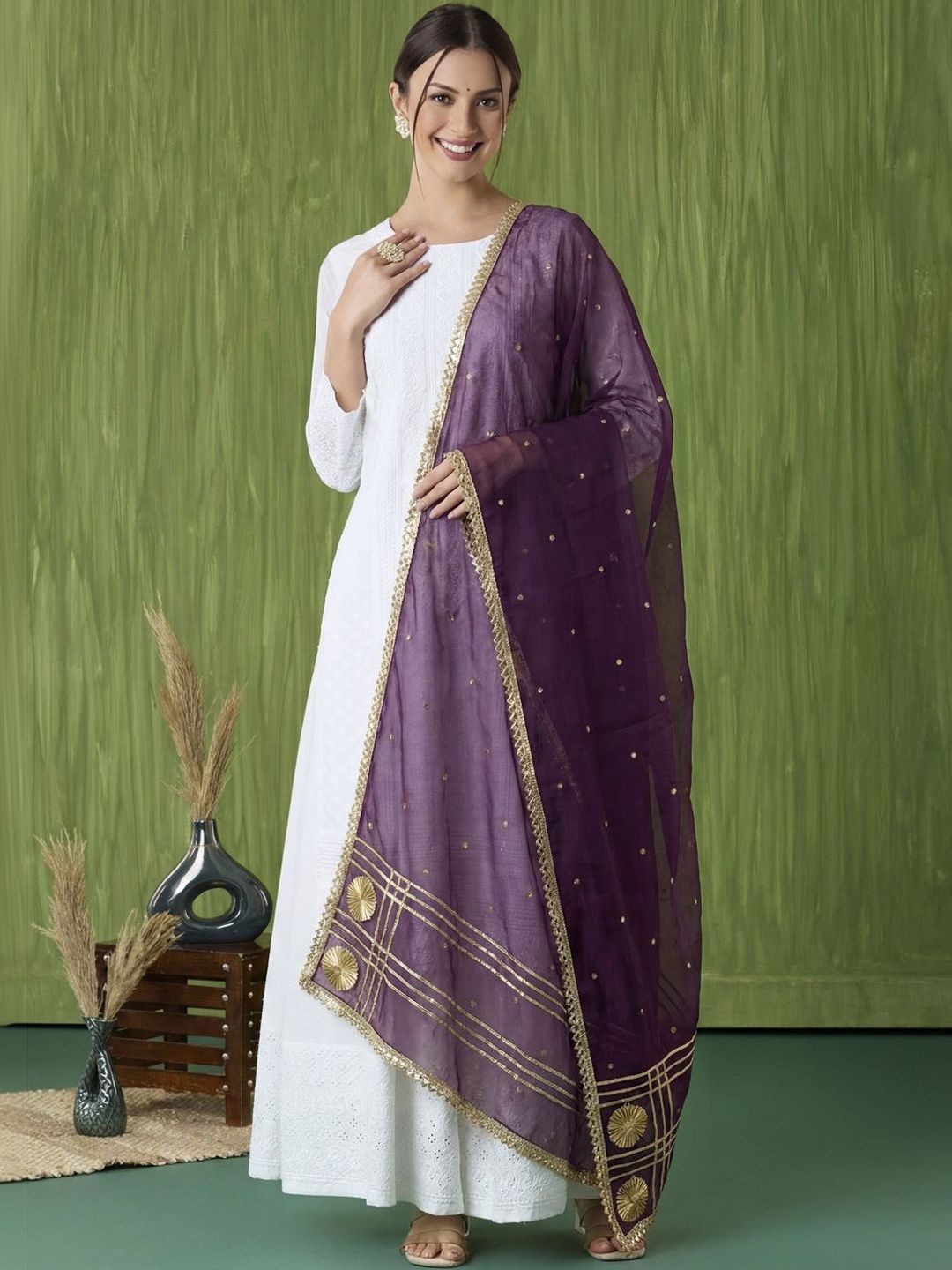 Clora Creation Ethnic Motifs Embroidered Organza Dupatta with Gotta Patti-picture-27