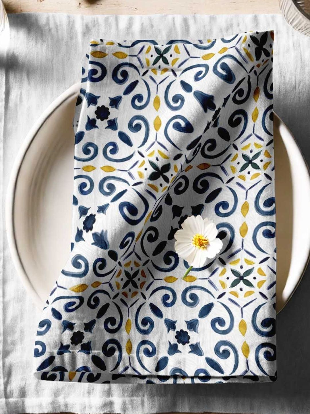 Vargottam Teal Blue & White Printed Cotton 12-Pcs Table Napkins-image-19