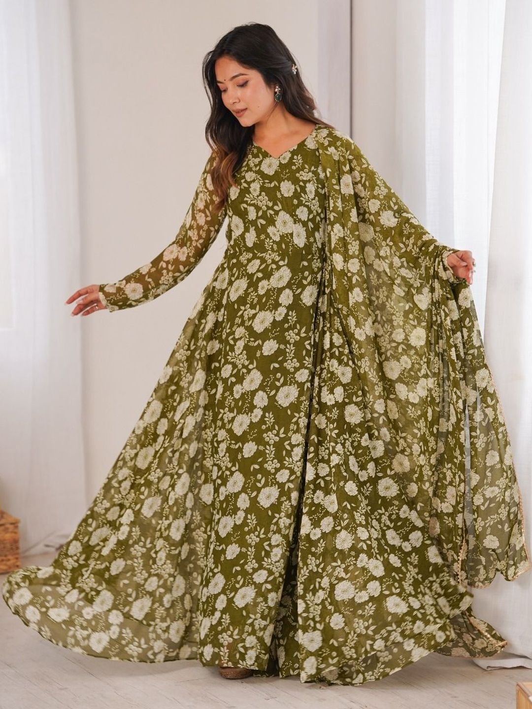 RAXU ENTERPRISE Floral Printed Pure Georgette Anarkali Kurti-picture-25