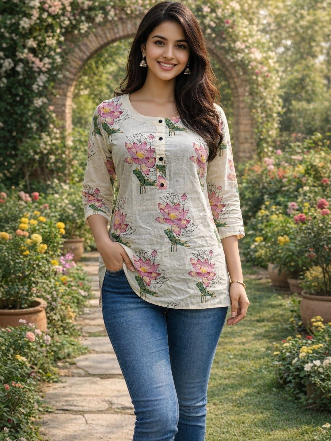 PARIKSHIT Women Floral Printed Pure Cotton Peplum Tops-picture-44