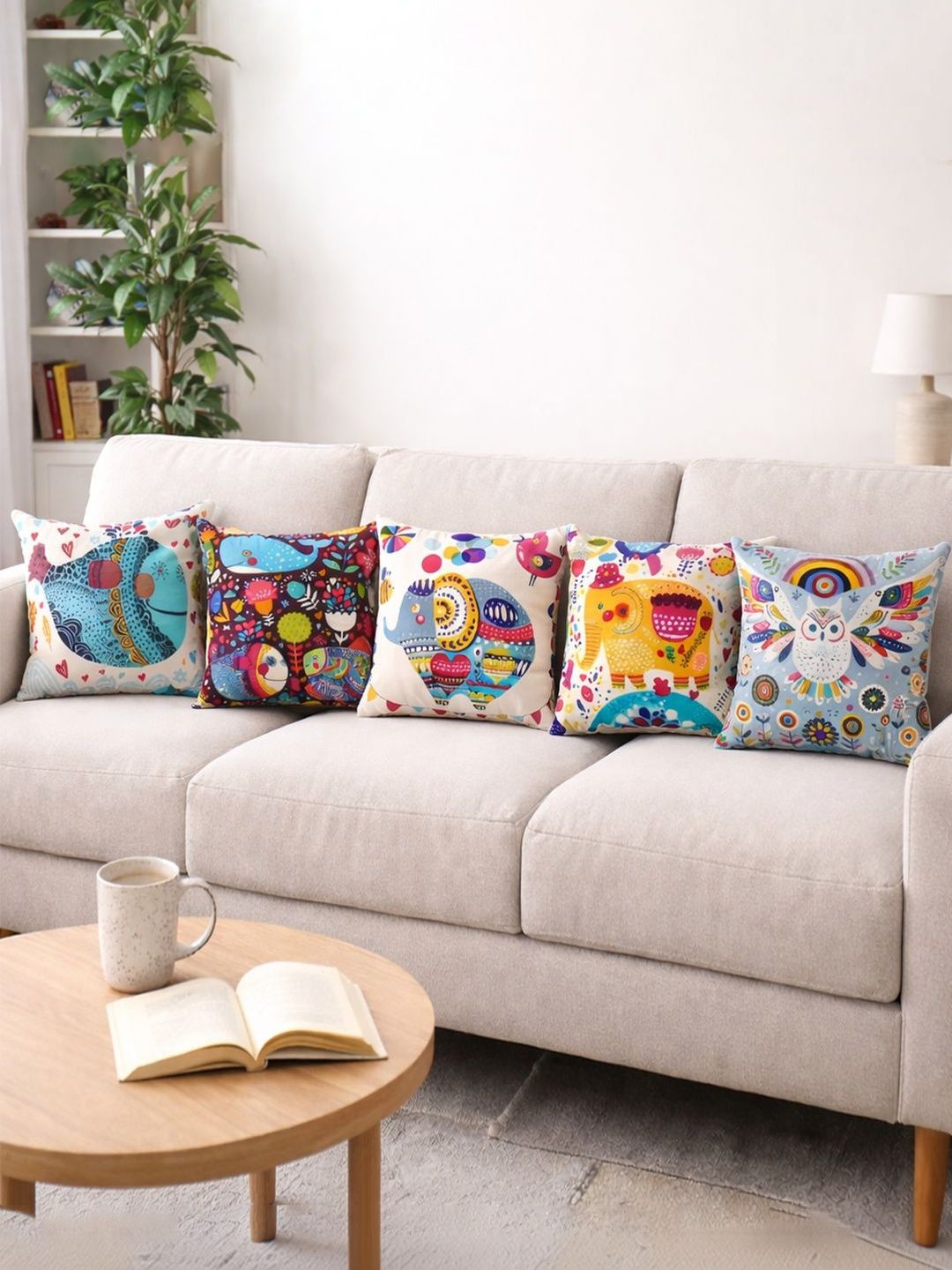 SWAYAM Multicoloured Set of 5 Square Cushion Covers-picture-46